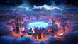 © Viktor - Sprawling Digital Cloud City Illuminated by Neon Lights: A Vibrant Representation of Expansive Cloud Computing and Virtualization Future. Generated AI