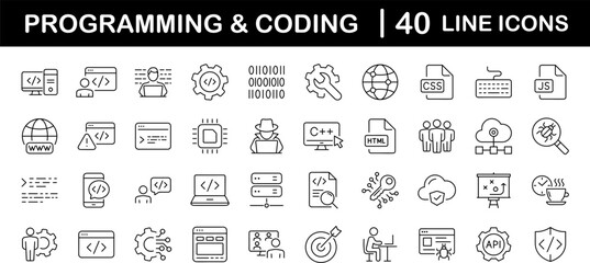 Aufkleber - Programming coding set of web icons in line style. Software development icons for web and mobile app. Code, api, programmer, developer, information technology, coder and more. Vector illustration