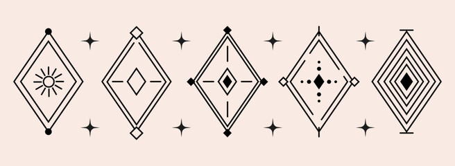 Poster - Set of abstract decorative rhombus figures, vector design elements, shapes for tattoos and other graphic decorations.