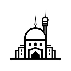 Wall Mural - Flat style Muslim mosque silhouette logo template.Vector illustration cartoon design.Beautiful muslim temple icon illustration.islam minaret.Eid Mubarak greetings.Ramadan Kareem.