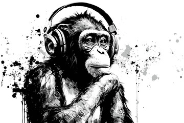 Wall Mural - Chimpanzee in headphones. Vector illustration desing.