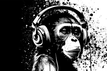 Wall Mural - Chimpanzee in headphones. Vector illustration desing.