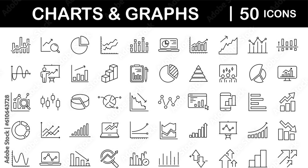 Graphs and Graphs set of web icons in line style. Charts and diagram ...