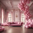 fancy room pink balloons regal expensive octane render, Generative AI.