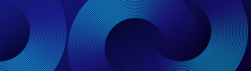 Wall Mural - Abstract blue glowing geometric lines on dark blue background. Modern shiny blue circle lines pattern. Futuristic technology concept. Suit for cover, poster, banner, brochure, header, website