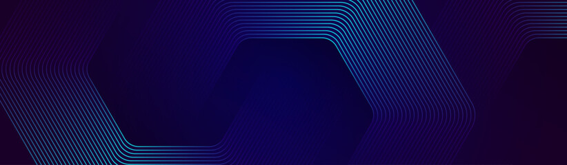 Wall Mural - Abstract glowing hexagon lines on dark blue background. Modern shiny blue geometric lines pattern. Futuristic technology concept. Suit for cover, poster, presentation, banner, brochure, website, flyer