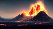 Beautiful Landscape Of A Volcano Erupting Millions Of Years Ago