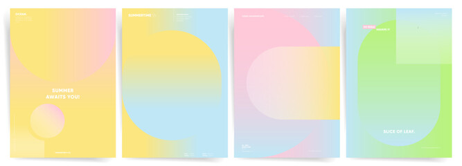 Summer Gradient Soft Colors Backgrounds with Geometric Elements for Summer Season Abstract Creative Graphic Design. Vector Cover Poster or Brochure Collection.
