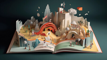 Wall Mural - Book with a popup papercut art castle