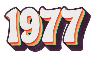 Poster - Year 1977 in retro typographic style. Isolated collage element on transparent background