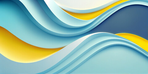 Wall Mural - ocean water wave copy space for text. Blue and yellow cartoon wave for pool party or ocean beach travel. Web banner, backdrop, background graphic. Generative AI