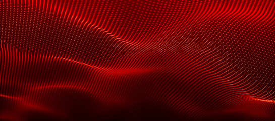 Poster - Technology background . Futuristic point wave. Abstract digital wave of particles. Dark background. Connection structure. 3d