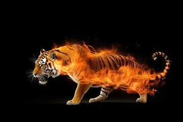 Wall Mural - Image of an angry tiger with flames. Wildlife Animals. illustration, generative AI.