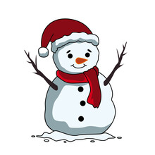 Cheerful Snowman With Red Hat Vector Illustrations