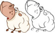 Vector Illustration of a Cute Sheep. Cartoon Character. Coloring Book