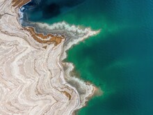 Aerial View Of Dead Sea Coast, Minerals, Salt In Nature, Ein Gedi, Israel