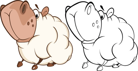 Wall Mural - Vector Illustration of a Cute Sheep. Cartoon Character. Coloring Book