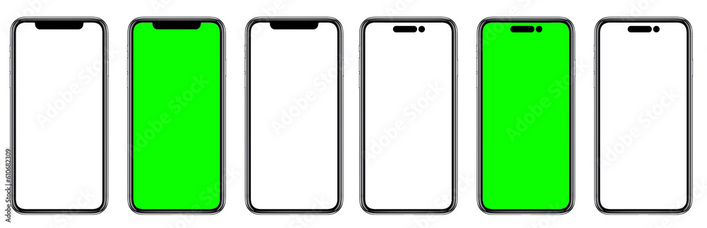 Smartphone similar to iphone 14 with blank white screen for Infographic ...