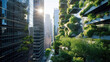 Modern office green building. Panoramic view. Generative AI.