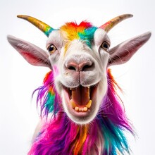 Portrait Of Funny Laughing Goat With A Colorful Design Style. 360 Degrees Panoramic Camera, AI Generative