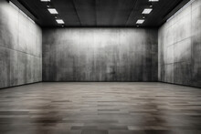 Clean Dark Grunge Concrete Exhibition Hall Interior With Mock Up Place On Walls