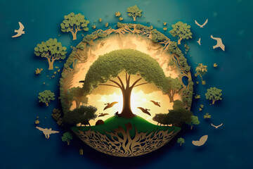 Wall Mural - Paper cut style , Paper illustration April 22 World environment and earth day , Save the Earth concept , Created with generative AI