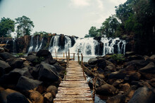 Wood Bridge Leading To Tad Lo Waterfall, Near Pakse, Laos