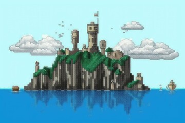 Wall Mural - PIxel Art Landscape | Pixel Graphics | Old School Video Games | Generative AI Artwork