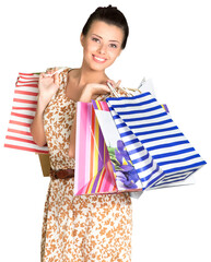 Canvas Print - Friendly Young Woman with Shopping Bags - Isolated