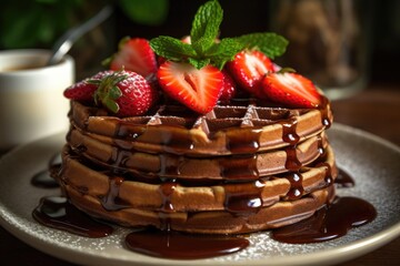 Wall Mural - waffle cake with fresh fruits, fresh summer food. generative ai