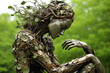 © ADDICTIVE STOCK - Generative AI illustration of calm female shaped statue with green leaves and thin branches representing concept of unity with nature