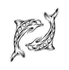 Wall Mural - Double dolphin tribal tattoo illustration