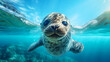 A cute baby seal swimming in crystal-clear waters. AI Generated