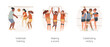 Volleyball isolated cartoon vector illustration set. Teenage volleyball players training in gym, making a score, team spirit, celebrating victory, holding trophy, competitive sport vector cartoon.