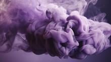 Generative AI illustration of abstract purple and violet fluffy pastel ink smoke cloud in water