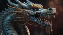 Generative AI Illustration Of Traditional Chinese Metallic Dragon Against Blurred Background. 2024 New Year Concept