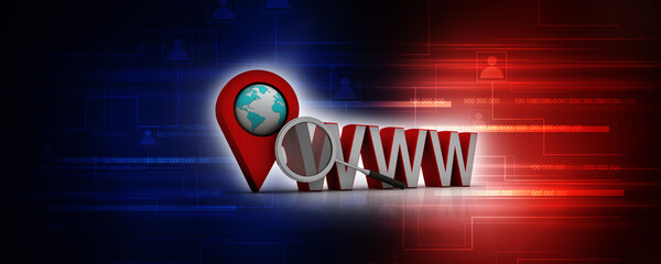 Fototapete - 3d rendering Red map pointer with www
