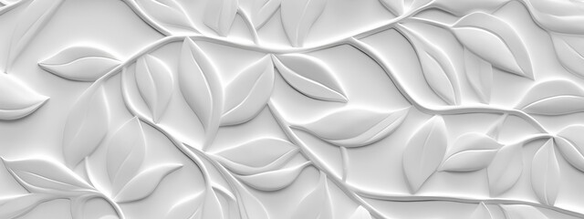white geometric floral leaves 3d tiles wall texture background banner panorama generative ai