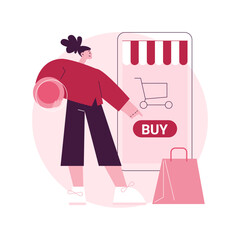 Poster - Mobile based marketplace abstract concept vector illustration. Mobile based shopping, e-shop app purchase, e-commerce application, online marketplace, buy goods with smartphone abstract metaphor.