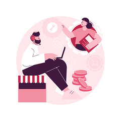 Poster - Conversational sales abstract concept vector illustration. Conversational marketing, real-time chatbot sale, dialogue-driven online tool, engage customer, make purchase decision abstract metaphor.