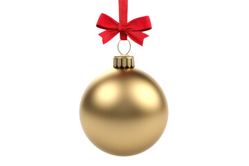 Wall Mural - gold Christmas ball with ribbon and a bow, isolated on background. Generative AI