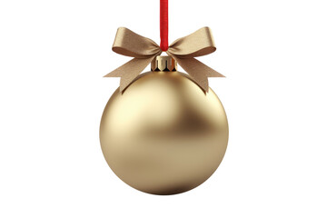 gold christmas ball with ribbon and a bow, isolated on background. generative ai