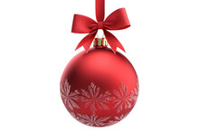 Red Christmas Ball With Ribbon And A Bow, Isolated On Background. Generative AI