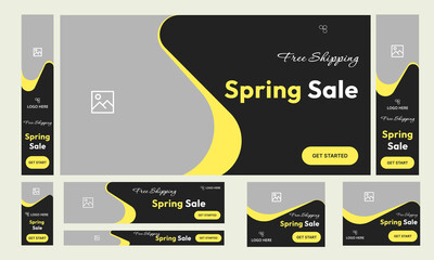 Wall Mural - Set of spring sale offer web banner template design for social media posts, fully editable vector eps 10 file format