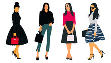 Set Of Fashion Women With Purse Colourful Silhouettes Vector Illustration