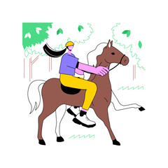 Wall Mural - Horseback riding isolated cartoon vector illustrations. Beautiful girl riding a horse in the park, urban lifestyle, recreation day, leisure time outdoors, active pastime vector cartoon.