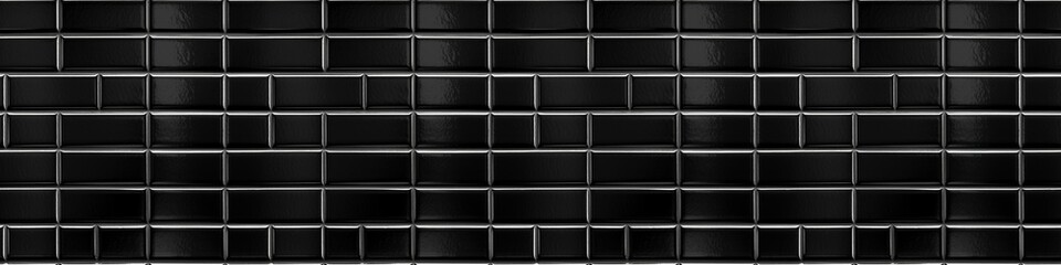 Wall Mural - Black  brick subway tiles ceramic wall texture wide tile background banner panorama, seamless pattern Generative AI