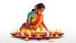 Lady with diwali diya for happy diwali, Generative ai