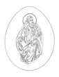 Ester egg with Prophet saint Elijah. Easter egg in vintage style. Religious illustration to color black and white