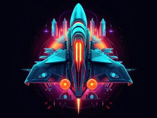 Wall Mural - A futuristic spaceship flying through a space filled with stars. Generative AI image.